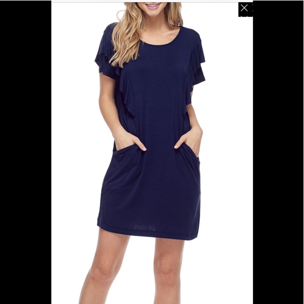 Knit Ruffle-Sleeve Shift Dress